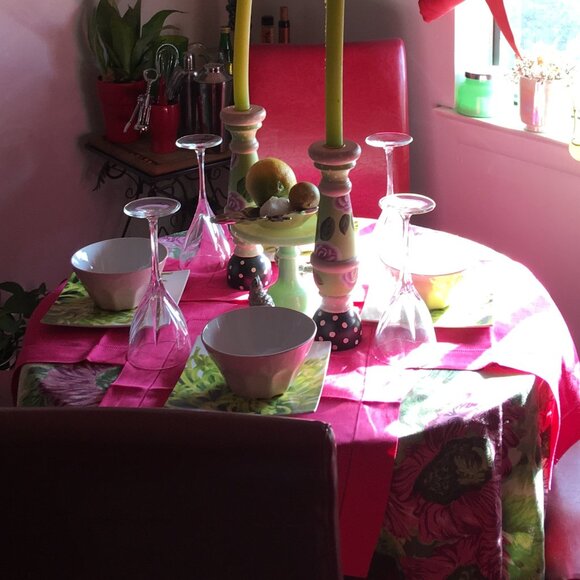 SFERRA Festival Linen Placemats Set of Four in Raspberry Pink Excellent Like New - Picture 1 of 4
